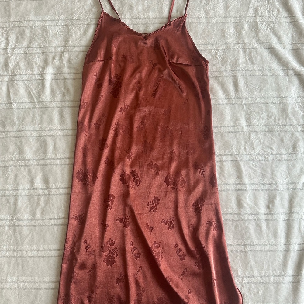 See You Monday Rust/ Burgundy Satin Dress